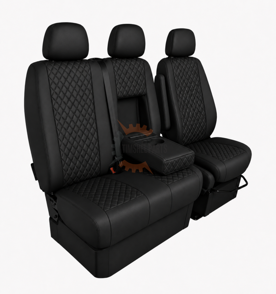 Еко кожа – комплект тапицерия 2+1 за VW Crafter Mercedes Sprinter W906 (2006–2018), черна със черен шев, 8 части