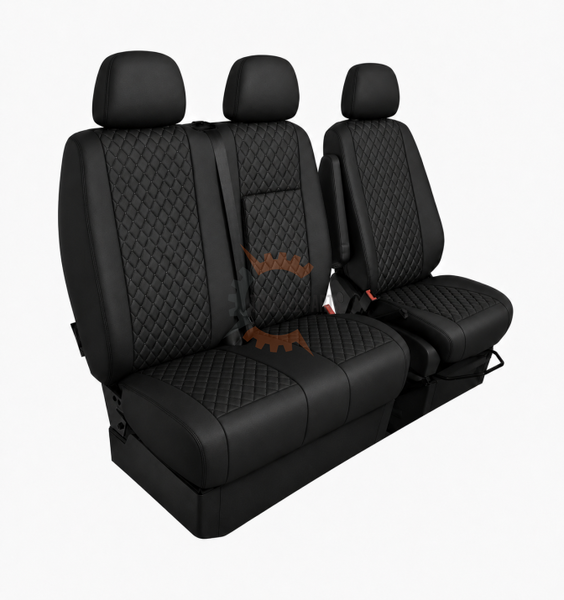 Еко кожа – комплект тапицерия 2+1 за VW Crafter Mercedes Sprinter W906 (2006–2018), черна със черен шев, 8 части