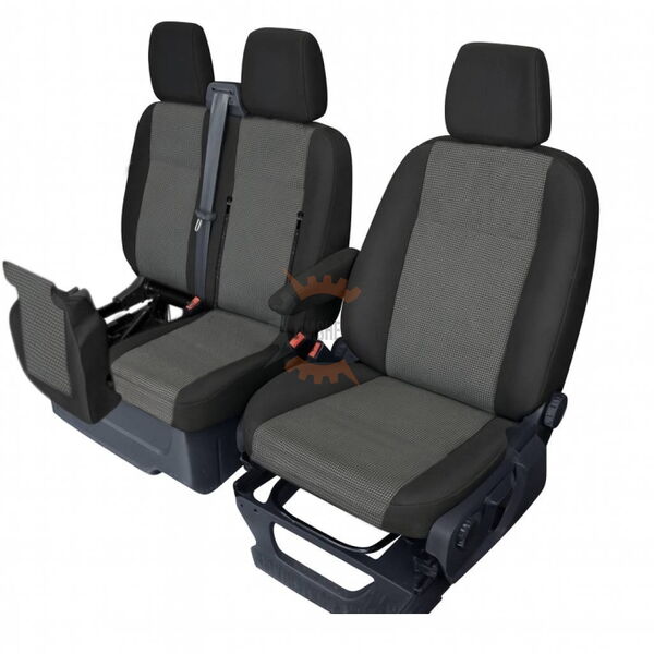 Комплект тапицерия 2+1 за Ford Transit Custom (2013–2023) – черен, с отвор за двойната седалка