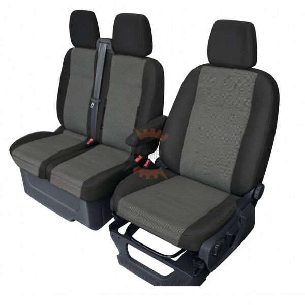 Комплект тапицерия 2+1 за Ford Transit Custom (2013–2023) – черен, с отвор за двойната седалка