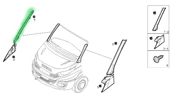 Лайсна предно стъкло ( R ) за Iveco Daily след 2014 год - Пасажерска Страна