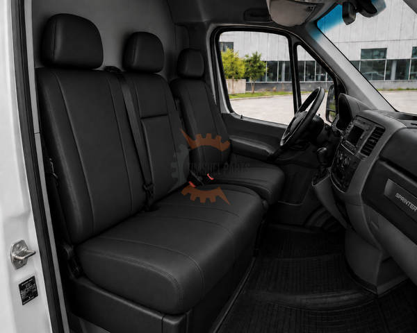 Луксозен комплект тапицерия 2+1 за VW Crafter , Mercedes Sprinter W906 (2006–2018) – Еко кожа, черна, 8 части