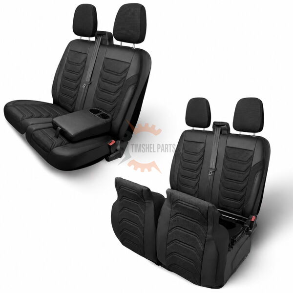 Луксозен комплект тапицерия PANDA за FORD TRANSIT MK8 2014-2023 – Еко кожа и текстил, черно/сиво