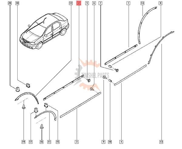 Покривна защитна лайстна, предна врата за Dacia Logan/MCV 2003-2012