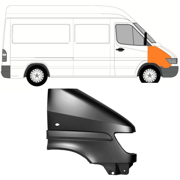 Преден калник за Mercedes Sprinter от 1995 до 2000 година - Пасажерска страна
