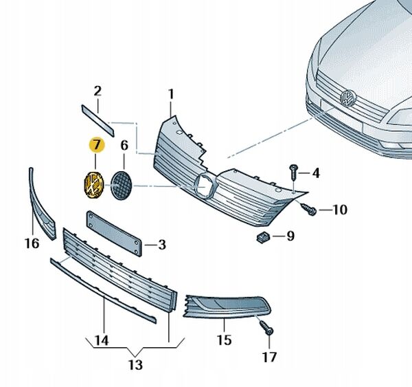 Предна Емблема Решетка VW Caddy Touran Passat B7 2011-2015.