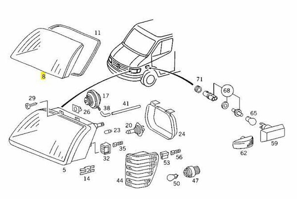 Стъкло за фар Mercedes Sprinter 1995-2000 - Пасажерска страна