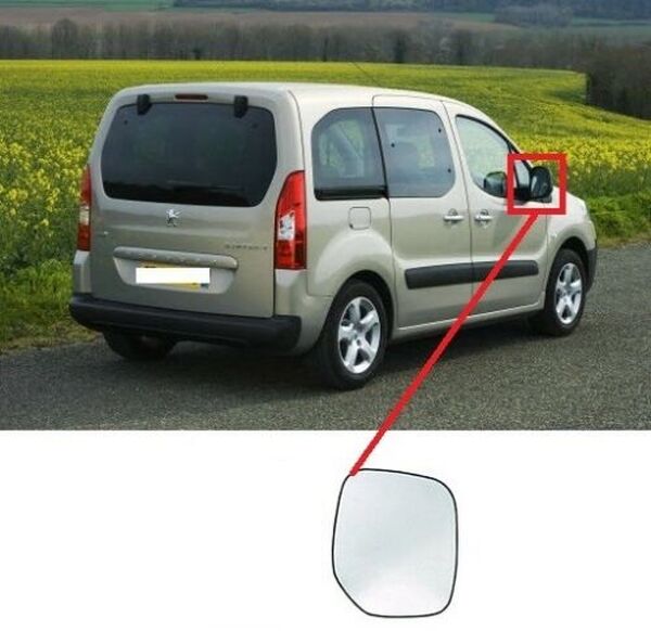 Стъкло за огледало с подгряване за Citroen Berlingo 2008-2012, Peugeot Partner 2008-2012 Пасажерска страна
