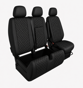 Еко кожа – комплект тапицерия 2+1 за VW Crafter Mercedes Sprinter W906 (2006–2018), черна със черен шев, 8 части