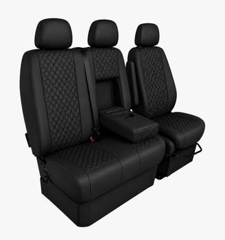 Еко кожа – комплект тапицерия 2+1 за VW Crafter Mercedes Sprinter W906 (2006–2018), черна със черен шев, 8 части