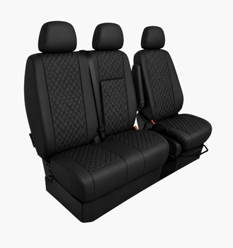 Еко кожа – комплект тапицерия 2+1 за VW Crafter Mercedes Sprinter W906 (2006–2018), черна със черен шев, 8 части