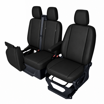 Комплект тапицерия 2+1 за Ford Transit Custom (2013–2023) – Еко кожа, черен цвят, 8 части