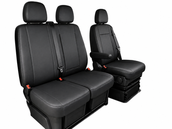 Луксозен комплект тапицерия 2+1 за Iveco Daily след 2014 год.  – Еко кожа, черна, 7 части
