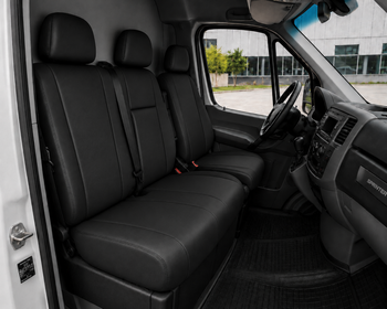 Луксозен комплект тапицерия 2+1 за VW Crafter , Mercedes Sprinter W906 (2006–2018) – Еко кожа, черна, 8 части