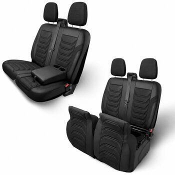 Луксозен комплект тапицерия PANDA за FORD TRANSIT MK8 2014-2023 – Еко кожа и текстил, черно/сиво