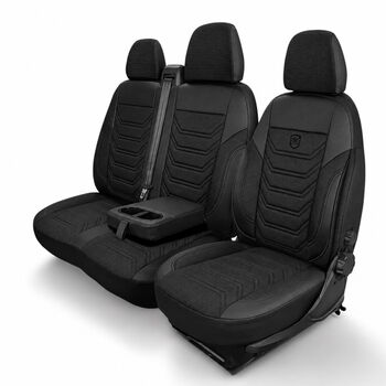 Луксозен комплект тапицерия PANDA за FIAT DUCATO / PEUGEOT BOXER / CITROEN JUMPER след 2006 год – Еко кожа и текстил, черно/сиво